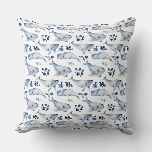 Blauwe witte walvis Ocean Theme Nursery Kussen (Voorkant)