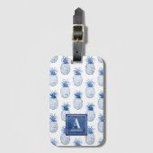 Blauwe witte Waterverf ananas Bagagelabel (Voorkant (verticaal))
