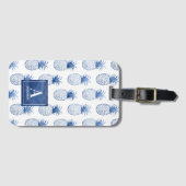 Blauwe witte Waterverf ananas Bagagelabel (Voorkant (horizontaal))