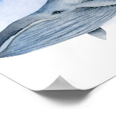 Blauwe witte Waterverf Baleen Humpback Whale Poster (Hoek)