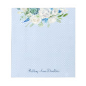 Blauwe witte Waterverf Floral Aangepast monogram Notitieblok (Voorkant)