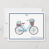 Blauwe witte Waterverf Floral Bicycle Monogram Naa Notitiekaartje (Voorkant)