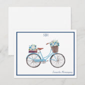 Blauwe witte Waterverf Floral Bicycle Monogram Naa Notitiekaartje (Voorkant / Achterkant)