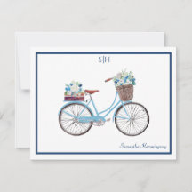 Blauwe witte Waterverf Floral Bicycle Monogram Naa