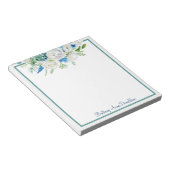Blauwe witte Waterverf Floral Name personaliseren Notitieblok (Schuin)