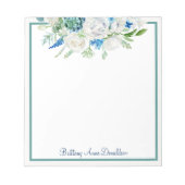 Blauwe witte Waterverf Floral Name personaliseren Notitieblok (Voorkant)