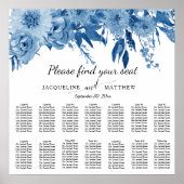 Blauwe witte Waterverf Floral Wedding Seating Char Poster (Voorkant)
