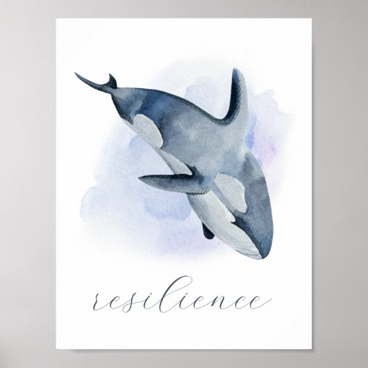 Blauwe witte Waterverf Orca Killer Whale Poster (Voorkant)