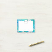 Blauwe witte waterverf post-it® notes (Op bureau)