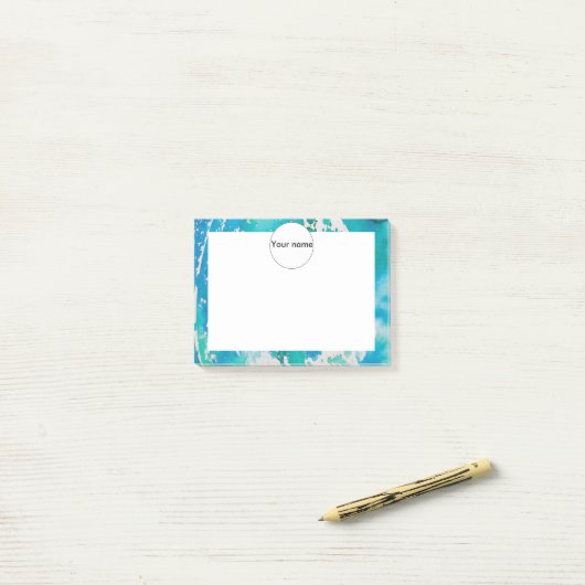 Blauwe witte waterverf post-it® notes (Op bureau)