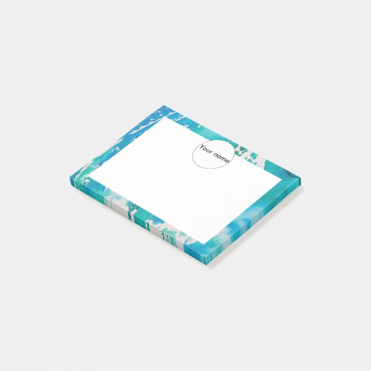 Blauwe witte waterverf post-it® notes (Schuin)