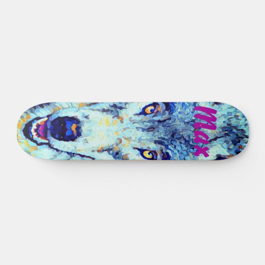 Blauwe witte Waterverf Snowy Winter Wolf Persoonlijk Skateboard (Horizontaal)