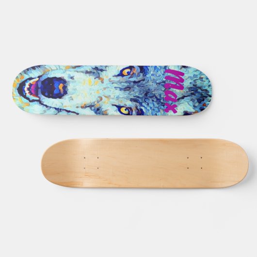 Blauwe witte Waterverf Snowy Winter Wolf Persoonlijk Skateboard (Horizontaal)