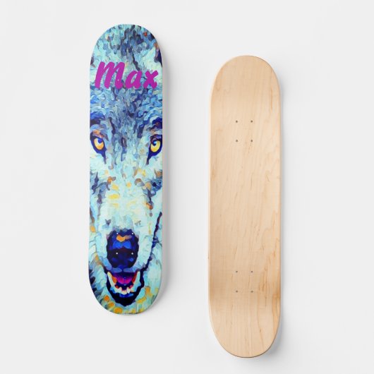 Blauwe witte Waterverf Snowy Winter Wolf Persoonlijk Skateboard (Voorkant)