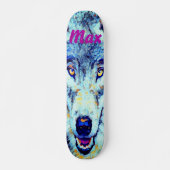 Blauwe witte Waterverf Snowy Winter Wolf Persoonlijk Skateboard (Voorkant)