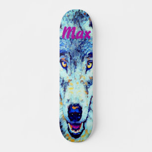 Blauwe witte Waterverf Snowy Winter Wolf Persoonlijk Skateboard