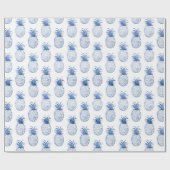 Blauwe witte Waterverf Tropische ananas Cadeaupapier (Vlak)