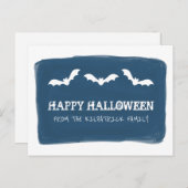Blauwe witte Waterverf vleermuizen halloween Brief Briefkaart (Voorkant / Achterkant)