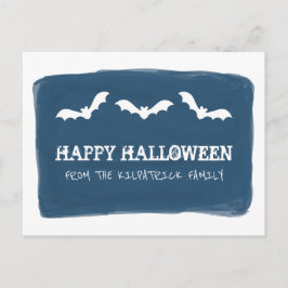 Blauwe witte Waterverf vleermuizen halloween Brief Briefkaart