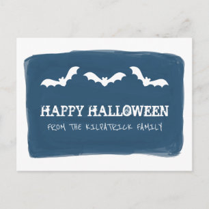 Blauwe witte Waterverf vleermuizen halloween Brief Briefkaart