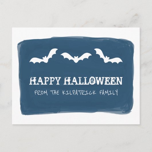 Blauwe witte Waterverf vleermuizen halloween Brief Briefkaart (Voorkant)