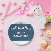 Blauwe witte Waterverf vleermuizen Halloween Papieren Bordje (Feest)