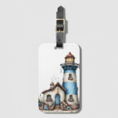 BLAUWE & WITTE WHIMSICALE ZOMERVUURTOREN BAGAGELABEL (Voorkant (verticaal))