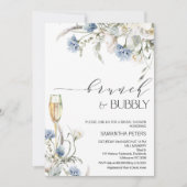 Blauwe witte wilde bloemen Brunch Bubble Vrijgezel Kaart (Voorkant)