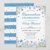 Blauwe witte wilde bloemen vergeten me, Quinceaner Kaart (Voorkant / Achterkant)