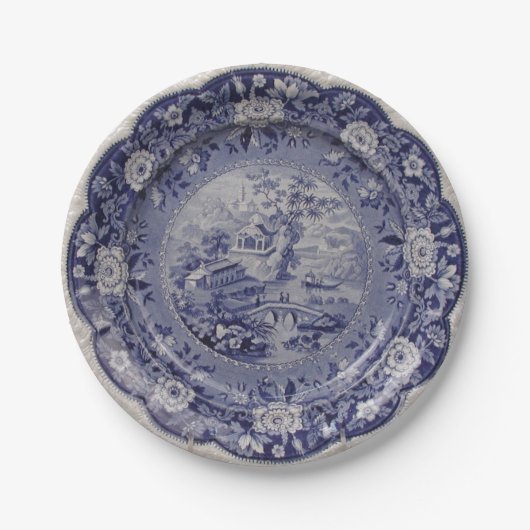 Blauwe witte wilg papieren bordje (Voorkant)