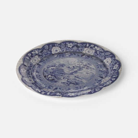 Blauwe witte wilg papieren bordje (Gekanteld)