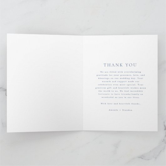 Blauwe Witte Willow Bloemen Foto Bruiloft Bedankkaart (Binnen)