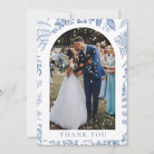 Blauwe Witte Willow Bloemen Foto Bruiloft Bedankkaart (Voorkant)