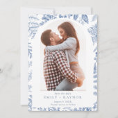 Blauwe Witte Willow Bloemen Foto Bruiloft Save The Date (Voorkant)