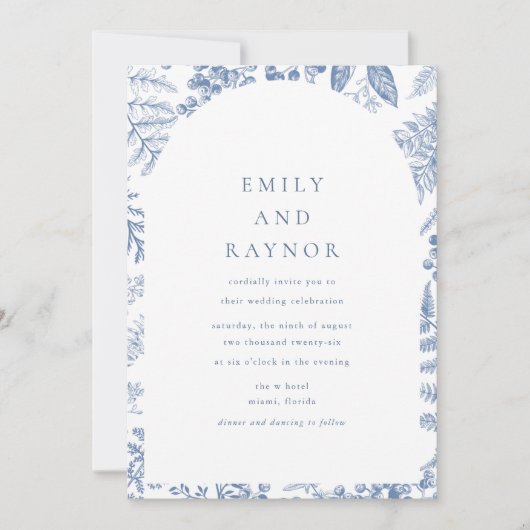 Blauwe Witte Willow Bloemenbruiloft Kaart (Voorkant)