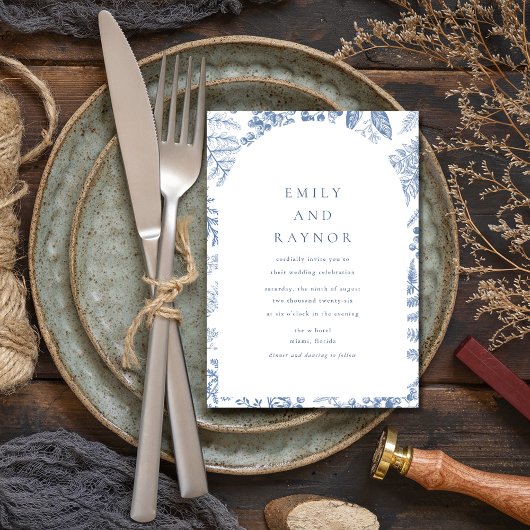 Blauwe Witte Willow Bloemenbruiloft Kaart