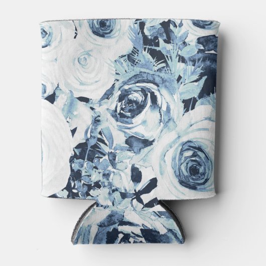 Blauwe Witte WinterFloral Rozen  Shabby Chic Blikjeskoeler (Voorkant)