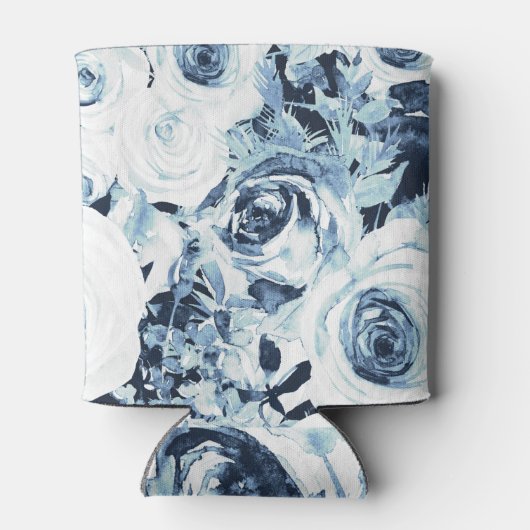 Blauwe Witte WinterFloral Rozen  Shabby Chic Blikjeskoeler (Achterkant)