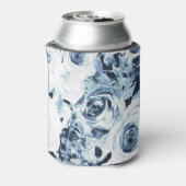 Blauwe Witte WinterFloral Rozen Shabby Chic Blikjeskoeler (Blikje Achterkant)