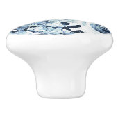 Blauwe Witte WinterFloral Rozen Shabby Chic Keramische Knop (Zijkant)