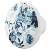 Blauwe Witte WinterFloral Rozen Shabby Chic Keramische Knop (Rechts)