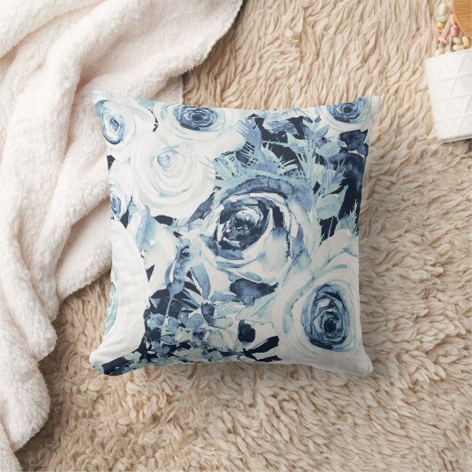 Blauwe Witte WinterFloral Rozen  Shabby Chic Kussen (Deken)