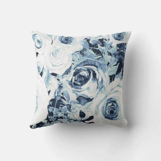 Blauwe Witte WinterFloral Rozen  Shabby Chic Kussen (Achterkant)