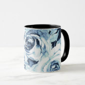 Blauwe Witte WinterFloral Rozen Shabby Chic Mok (Voorkant rechts)