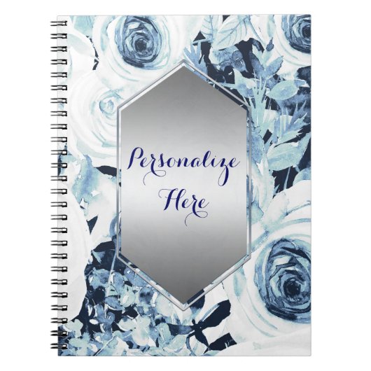 Blauwe Witte WinterFloral Rozen Shabby Chic Notitieboek (Voorkant)