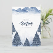 Blauwe Witte Winterlandschapskerstgroet Feestdagenkaart (Staand voorkant)