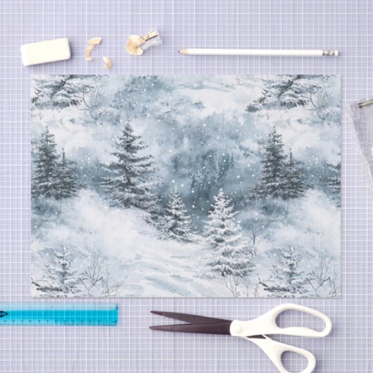 Blauwe witte wintersneeuw kerstbomen tissuepapier (Craft)