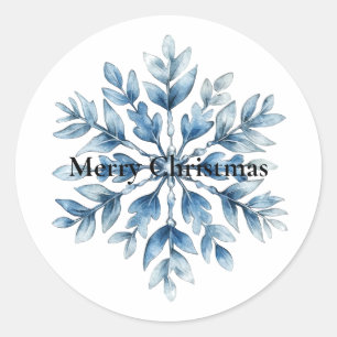 Blauwe witte wintersneeuwvlok ronde sticker