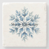 Blauwe witte wintersneeuwvlok stenen onderzetter (Voorkant)