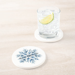 Blauwe witte wintersneeuwvlok zandsteen onderzetter